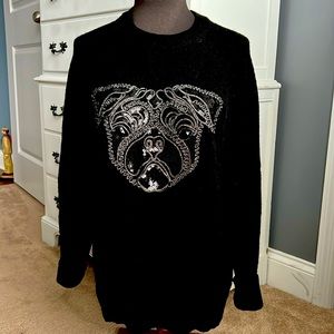 H&M Pug Sequin Alpaca Blend Black Crew Neck Sweater Size M